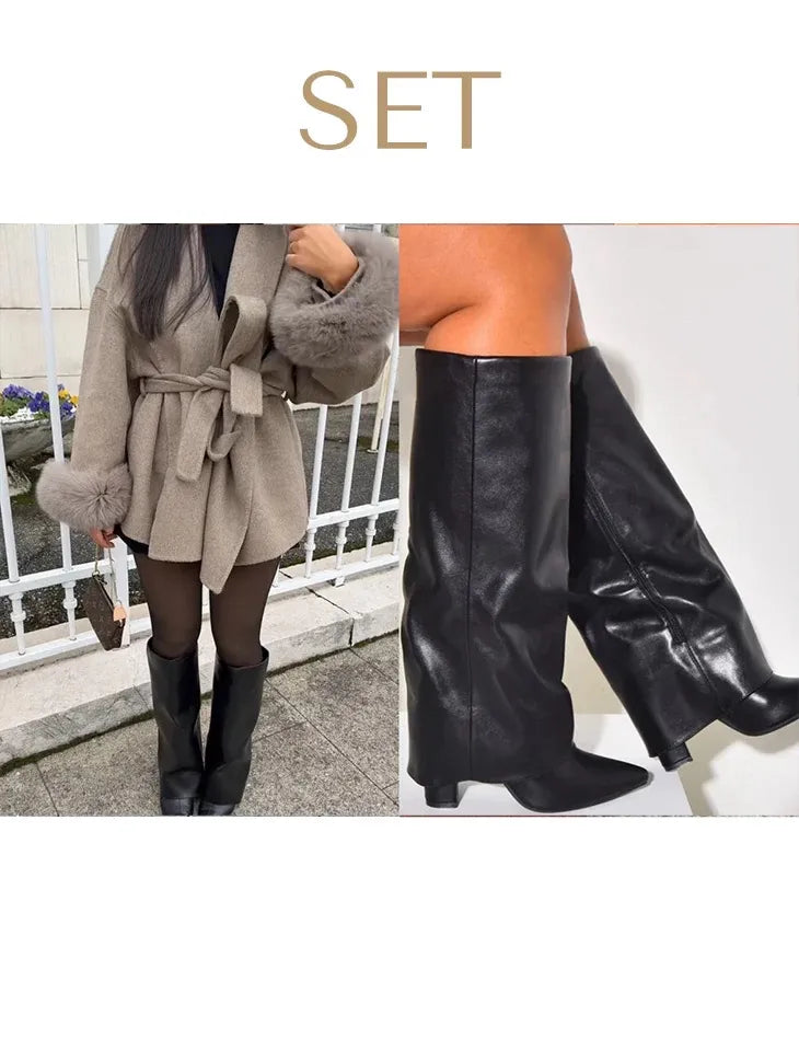 SET: MANTEL & LEDERSTIEFEL